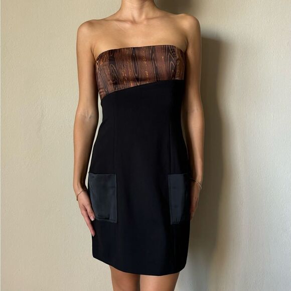 NWT Staud Sample Mini Brown Black Dress Strapless Size 4 - Picture 3 of 13